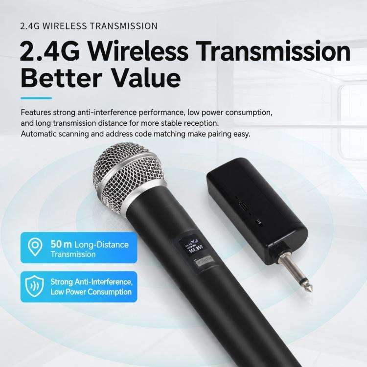 GE5 2 in 1 Wireless 2.4G Handheld Microphone(Black)