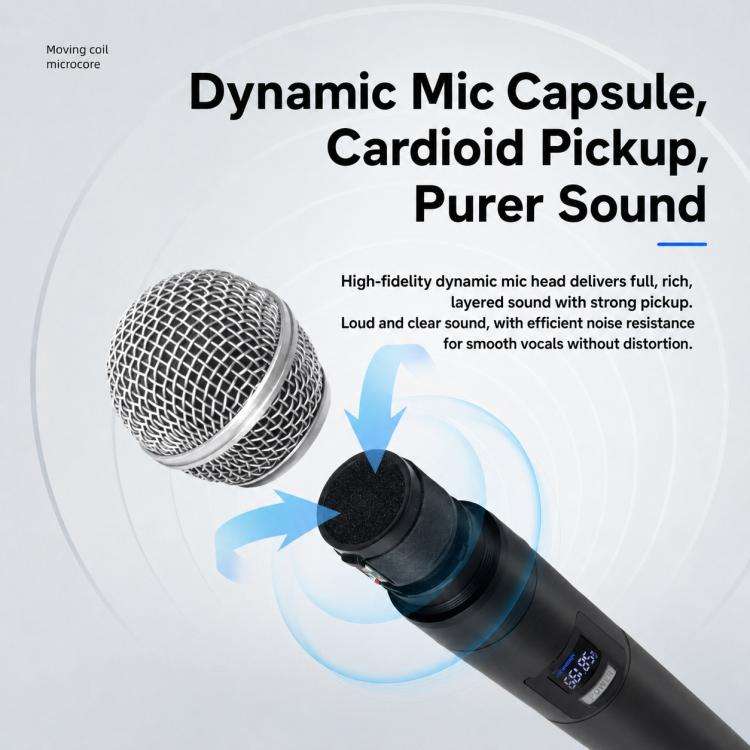 V7 1 to 2 VHF Wireless Handheld Microphone(Black)