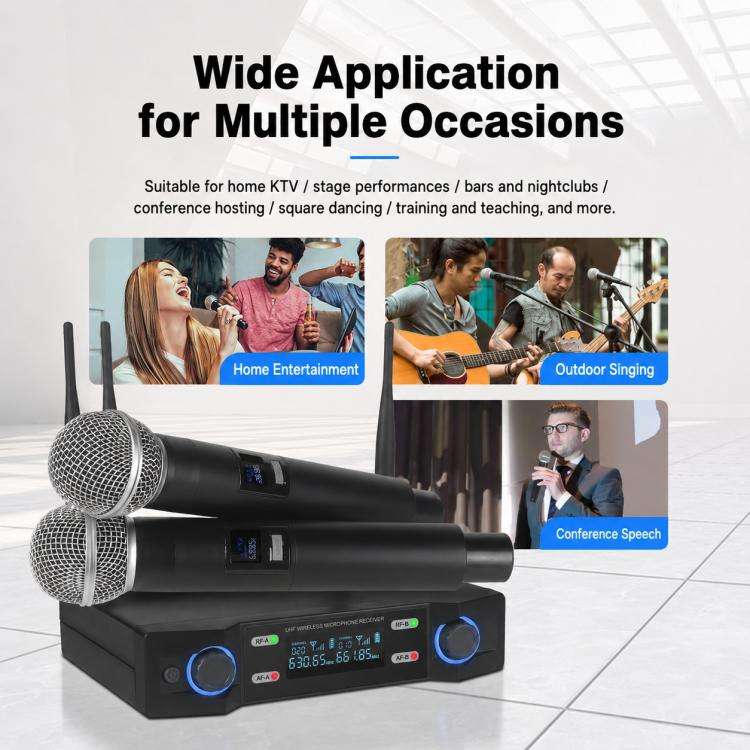 V7 1 to 2 VHF Wireless Handheld Microphone(Black)