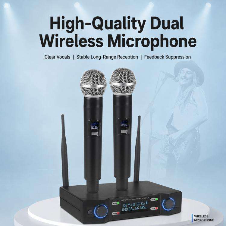 V8 1 to 2 VHF Wireless Handheld Microphone(Black)