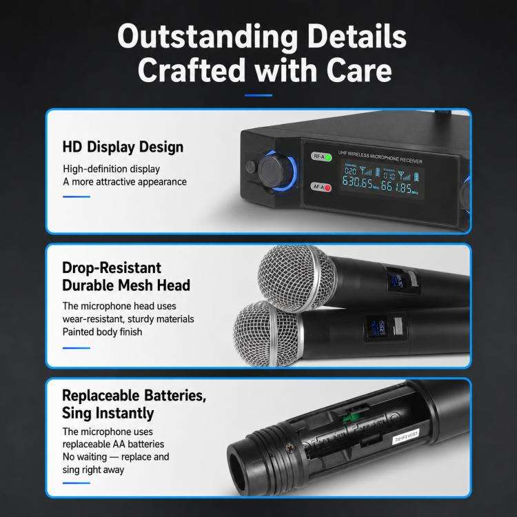 V8 1 to 2 VHF Wireless Handheld Microphone(Black)