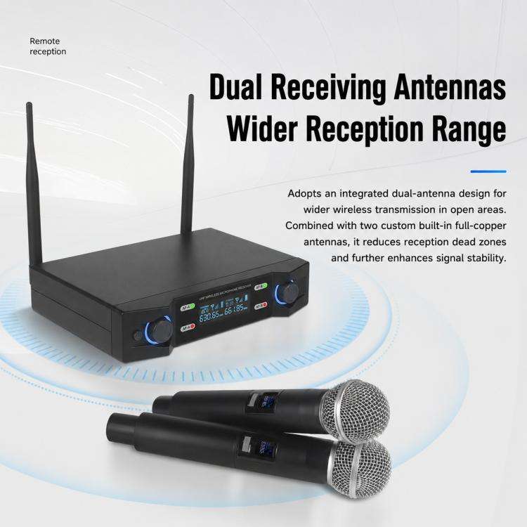 V8 1 to 2 VHF Wireless Handheld Microphone(Black)