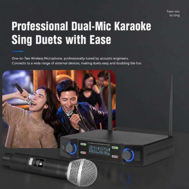 V8 1 to 2 VHF Wireless Handheld Microphone(Black)