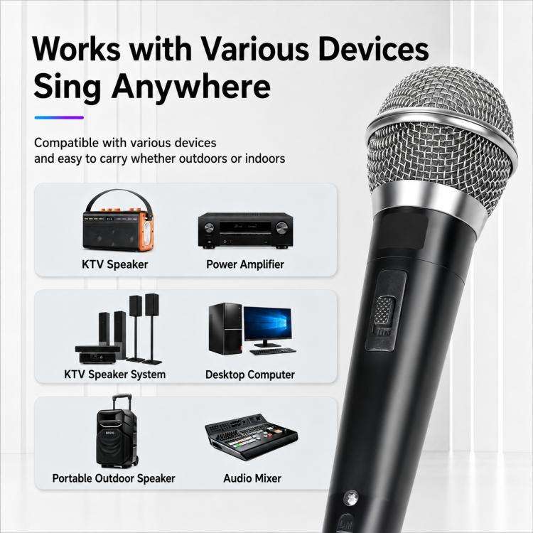 YS-226 Separate Wired Dynamic Microphone, Specification:6.35mm(Black Silver)