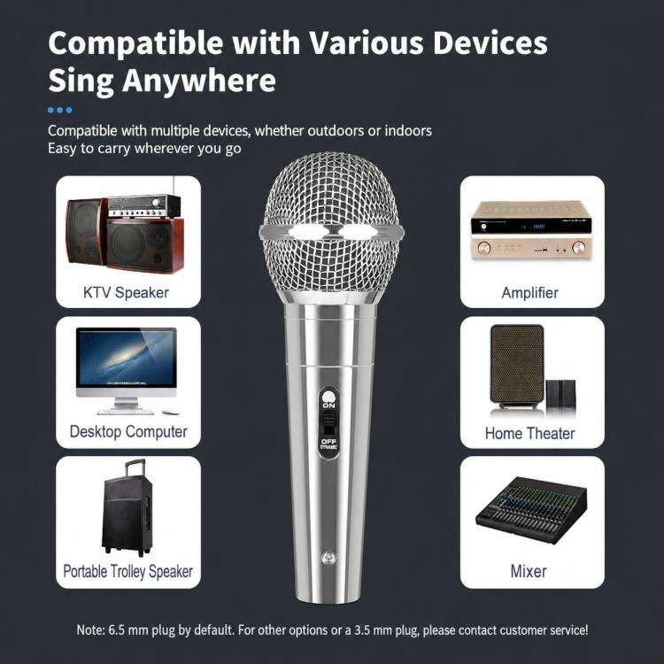 YS-227 Separate Wired Dynamic Microphone, Specification:6.35mm(Silver)