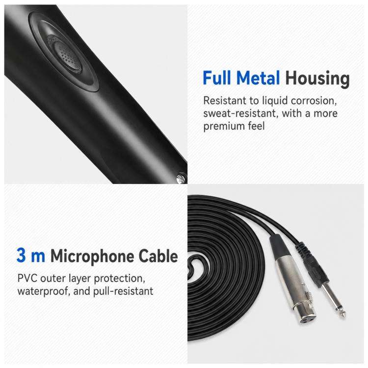 YS-228 Separate Wired Anti-Feedback Metal Microphone, Specification:6.35mm(Matte Black)
