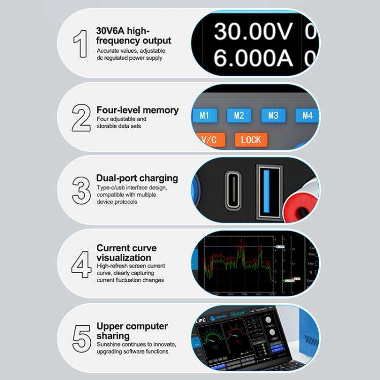 SUNSHINE P4 Pro 30V / 6A Smart DC Regulated Power Supply, Plug:EU Plug