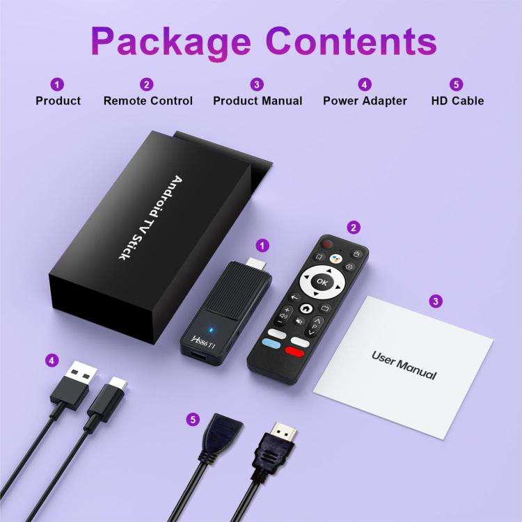 HS86 T1 Android 14 Mini HD TV Stick with Remote Control, 2GB+16GB, RK3518 Cortex-A53 Quad-Core, P...