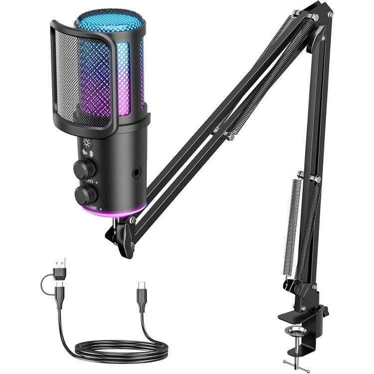 ONIKUMA M530 USB Condenser Microphone RGB Gaming Mic for Streaming(Black)