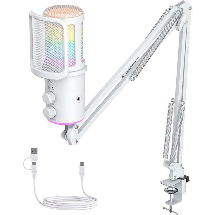 ONIKUMA M530 USB Condenser Microphone RGB Gaming Mic for Streaming(White)