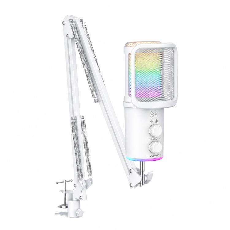 ONIKUMA M530 USB Condenser Microphone RGB Gaming Mic for Streaming(White)