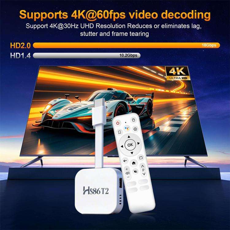 HS86 T2 Android 14 Mini HD TV Stick with Remote Control, 2GB+16GB, RK3518 Cortex-A53 Quad-Core, P...