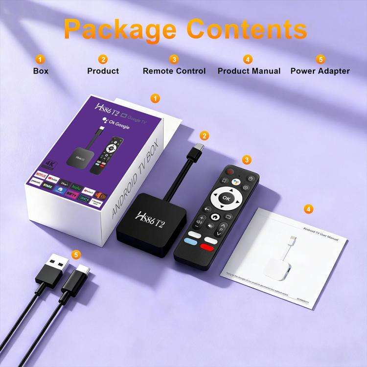 HS86 T2 Android 14 Mini HD TV Stick with Remote Control, 2GB+16GB, RK3518 Cortex-A53 Quad-Core, P...