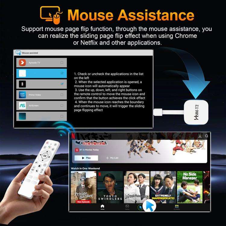 HS86 T2 Android 14 Mini HD TV Stick with Remote Control, 2GB+16GB, RK3518 Cortex-A53 Quad-Core, P...