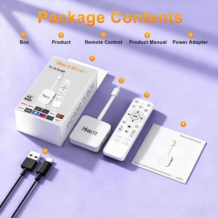 HS86 T2 Android 14 Mini HD TV Stick with Remote Control, 2GB+16GB, RK3518 Cortex-A53 Quad-Core, P...