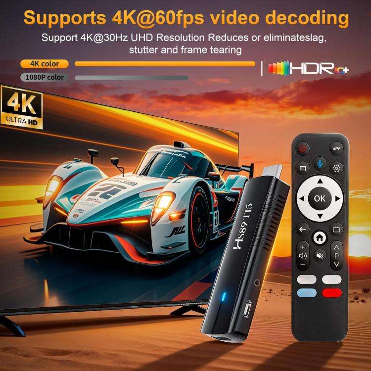 HS89 T15 Android 14 Mini HD TV Stick with Remote Control, 2GB+16GB, RK3539 Cortex-A55 Quad-Core(A...