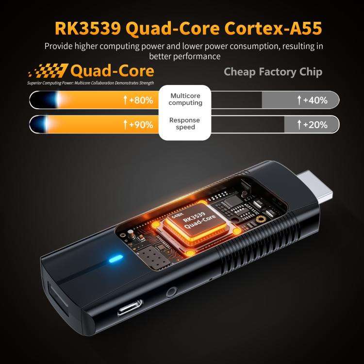 HS89 T15 Android 14 Mini HD TV Stick with Remote Control, 2GB+16GB, RK3539 Cortex-A55 Quad-Core(U...