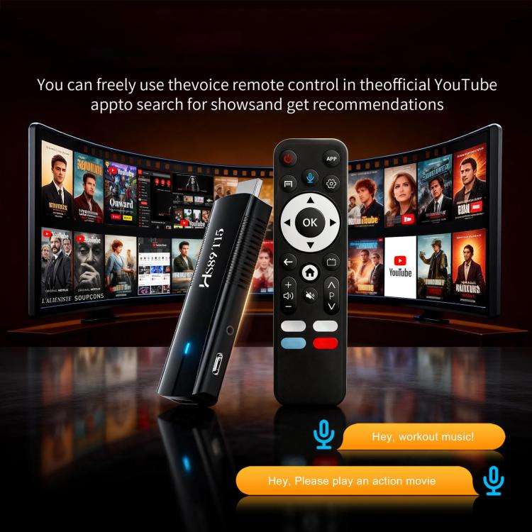 HS89 T15 Android 14 Mini HD TV Stick with Remote Control, 4GB+32GB, RK3539 Cortex-A55 Quad-Core(E...