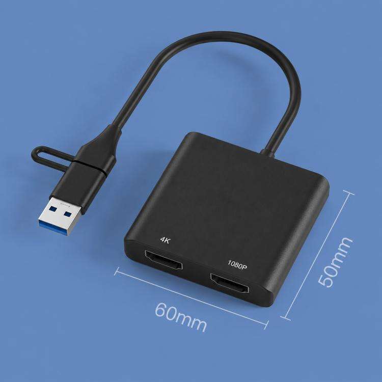 Blueendless HU201 USB / Type-C to Dual HDMI Docking Station Supports MacOS Extended Display