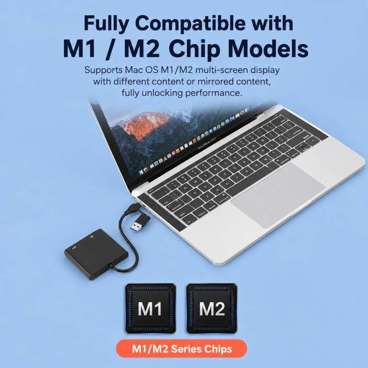 Blueendless HU201 USB / Type-C to Dual HDMI Docking Station Supports MacOS Extended Display
