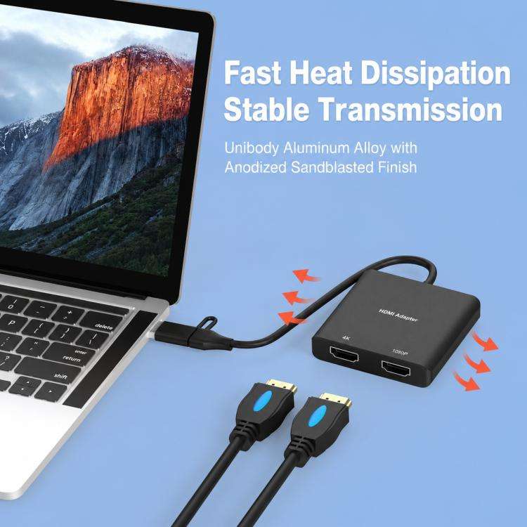 Blueendless HU201 USB / Type-C to Dual HDMI Docking Station Supports MacOS Extended Display