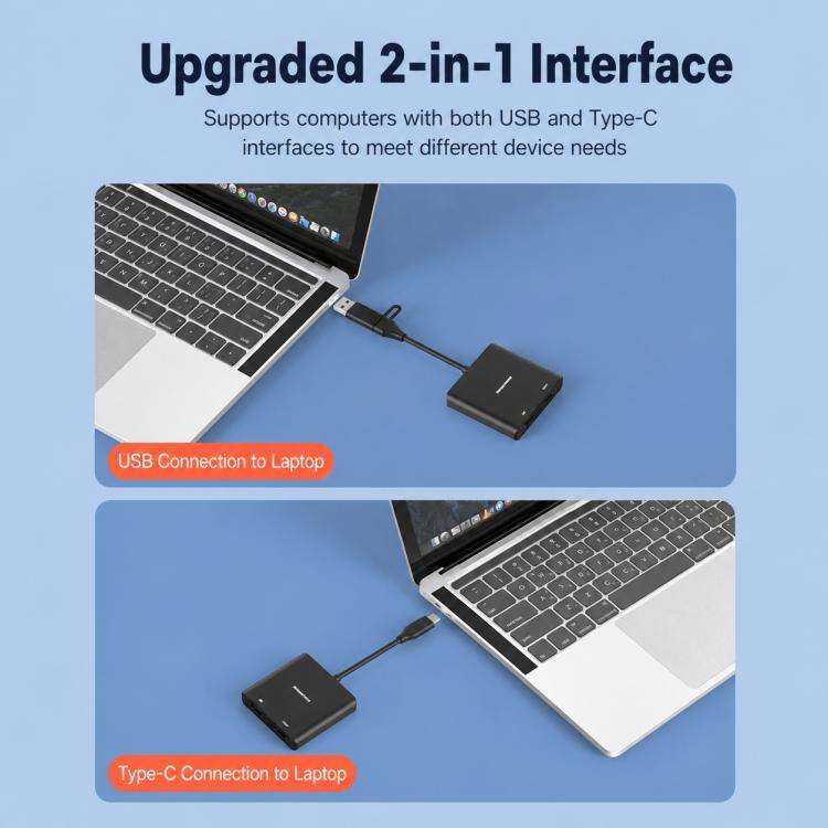 Blueendless HU201 USB / Type-C to Dual HDMI Docking Station Supports MacOS Extended Display