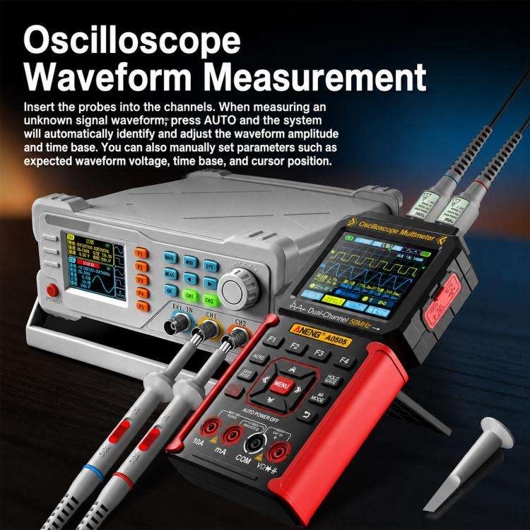 ANENG AOS05 3-in-1 Handheld Digital Oscilloscope Multimeter Dual-Channel 50MHz(Red)