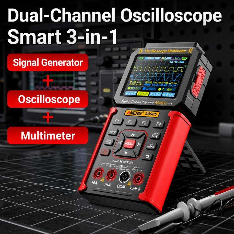 ANENG AOS05 3-in-1 Handheld Digital Oscilloscope Multimeter Dual-Channel 50MHz(Red)