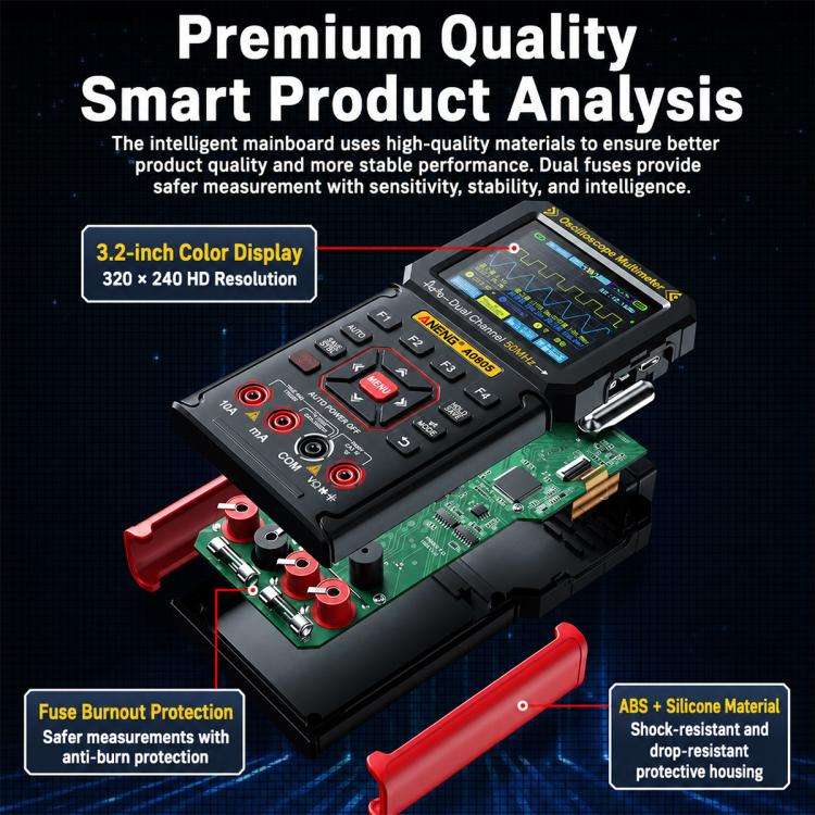 ANENG AOS05 3-in-1 Handheld Digital Oscilloscope Multimeter Dual-Channel 50MHz(Red)