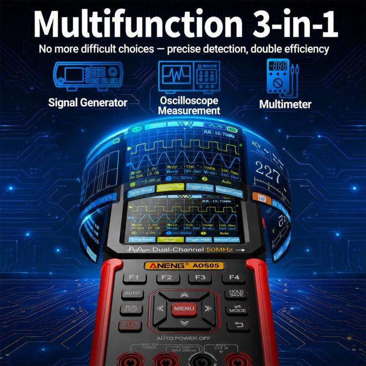 ANENG AOS05 3-in-1 Handheld Digital Oscilloscope Multimeter Dual-Channel 50MHz(Red)