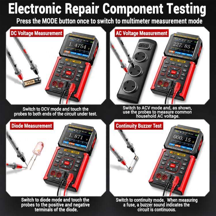 ANENG AOS05 3-in-1 Handheld Digital Oscilloscope Multimeter Dual-Channel 50MHz(Red)