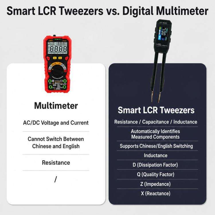 SMART SENSOR AR101A Digital Tweezers LCR Tester SMD Component Test Tweezers(Black)