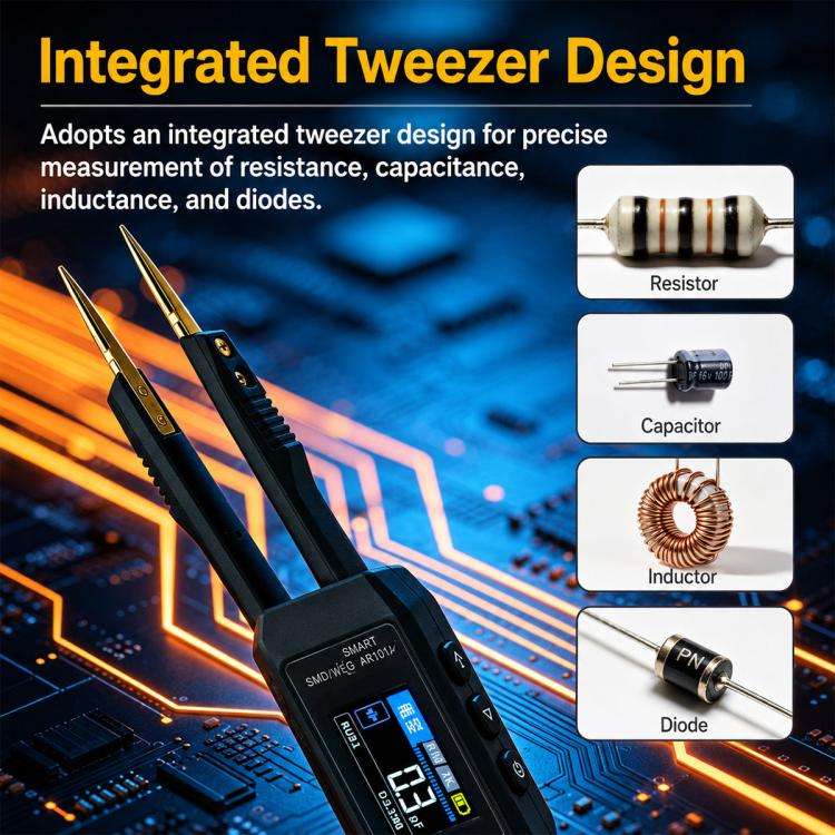 SMART SENSOR AR101A Digital Tweezers LCR Tester SMD Component Test Tweezers(Black)