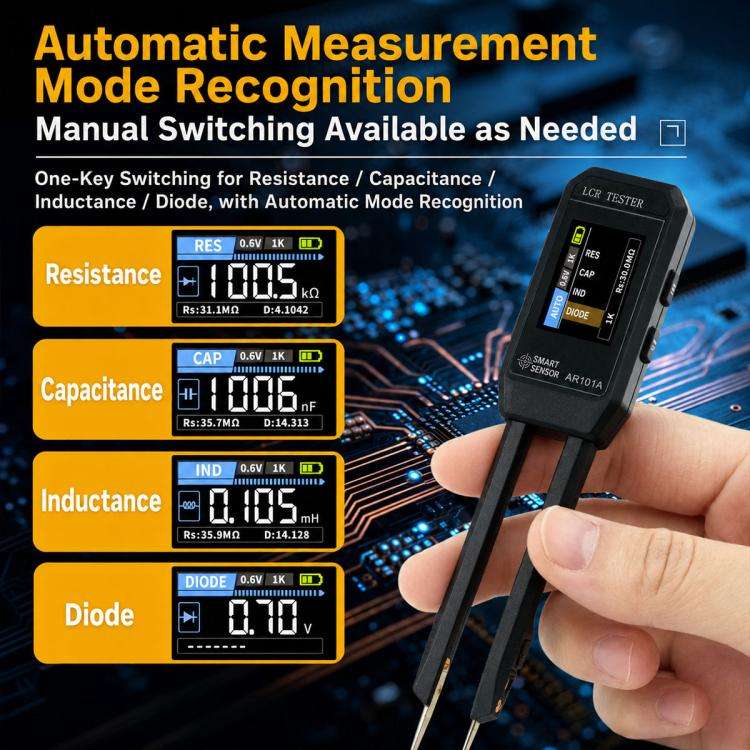 SMART SENSOR AR101A Digital Tweezers LCR Tester SMD Component Test Tweezers(Black)