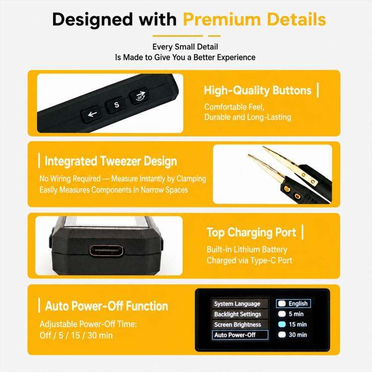 SMART SENSOR AR101A Digital Tweezers LCR Tester SMD Component Test Tweezers(Black)