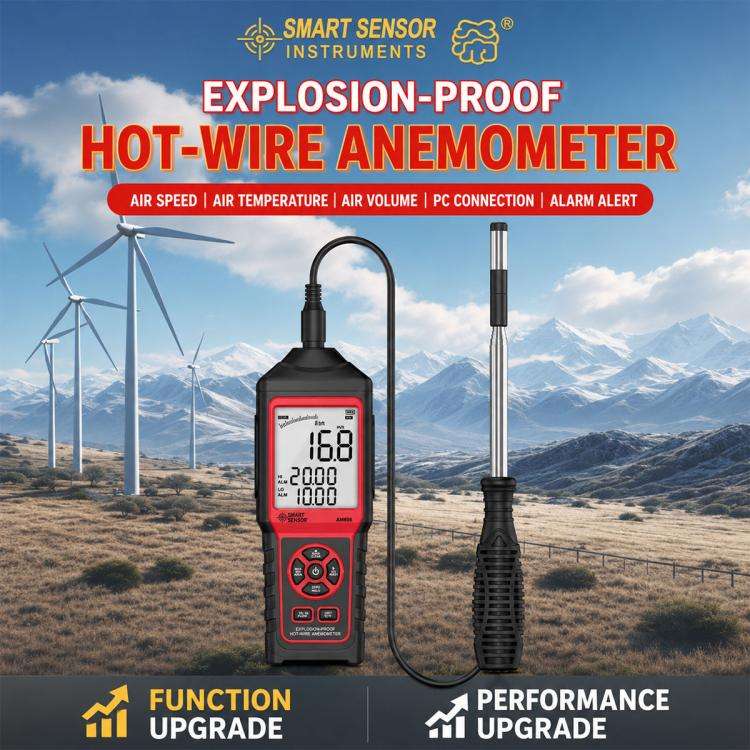 SMART SENSOR AM866 High-Precision Handheld Thermal Anemometer(Black)