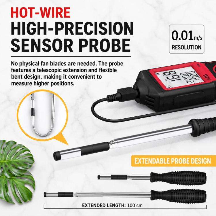 SMART SENSOR AM866 High-Precision Handheld Thermal Anemometer(Black)