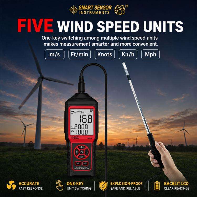 SMART SENSOR AM866 High-Precision Handheld Thermal Anemometer(Black)