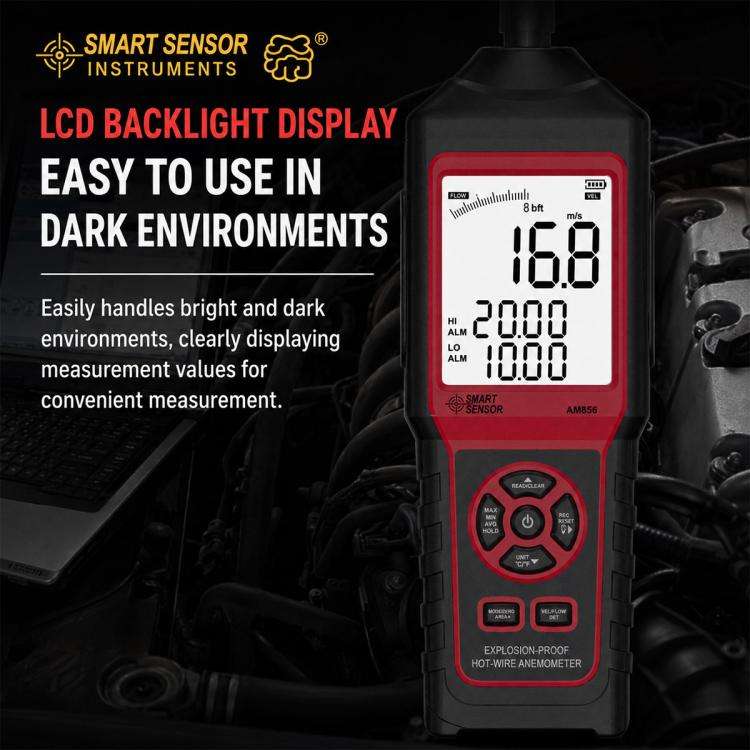 SMART SENSOR AM866 High-Precision Handheld Thermal Anemometer(Black)