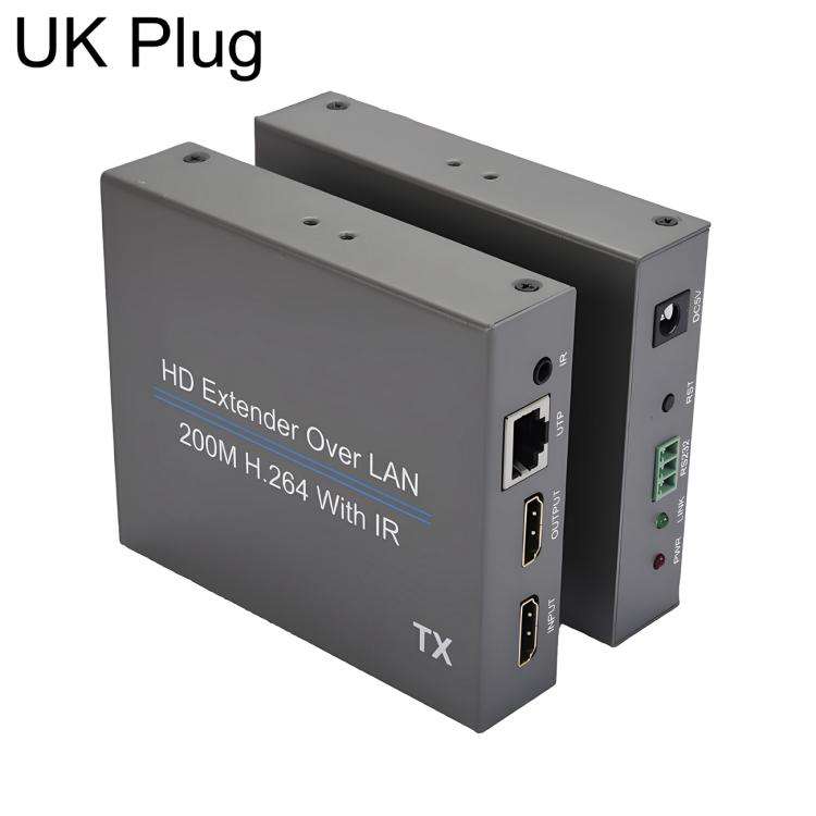 NK-E200 HDMI-Compatible 200m Network Cable Extender, Plug:UK Plug