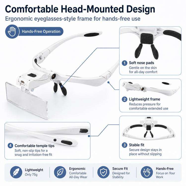 9892BP Headband Interchangeable Lenses Magnifier with LED Light