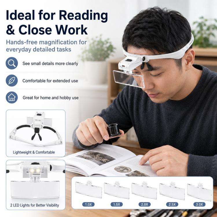 9892BP Headband Interchangeable Lenses Magnifier with LED Light