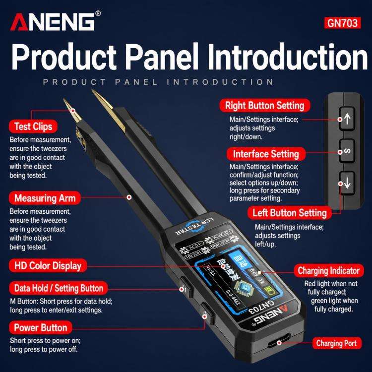 ANENG GN703 Tweezers Type LCR Digital Measuring Instrument(Black)