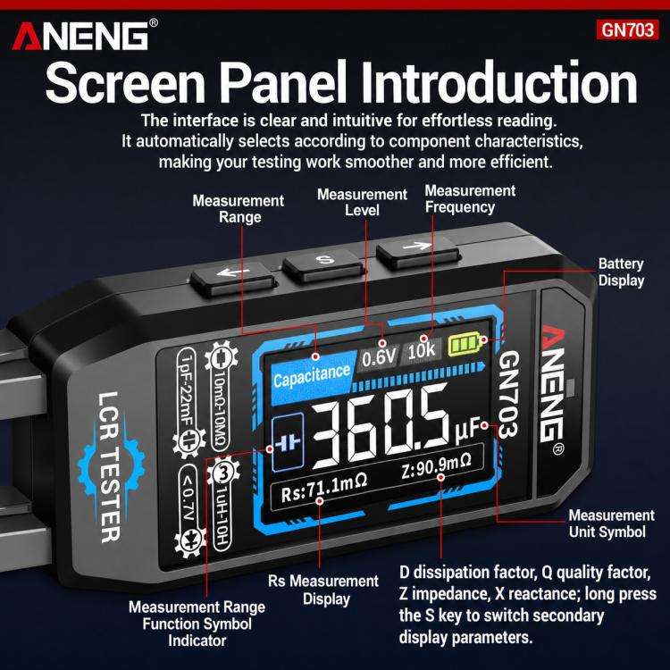 ANENG GN703 Tweezers Type LCR Digital Measuring Instrument(Black)