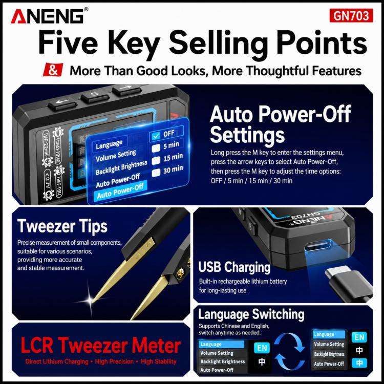 ANENG GN703 Tweezers Type LCR Digital Measuring Instrument(Black)