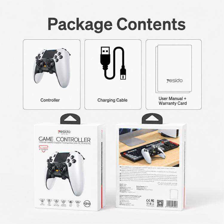For PS5 / PS4 / PC Yesido KB48 P5 Wireless Game Controller(White)