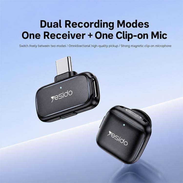 Yesido KR26 Standard Noise Reduction Wireless Lavalier Microphone with 8 Pin Receiver(Black)