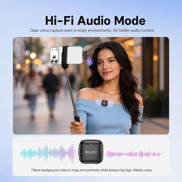 Yesido KR26 Standard Noise Reduction Wireless Lavalier Microphone with 8 Pin Receiver(Black)