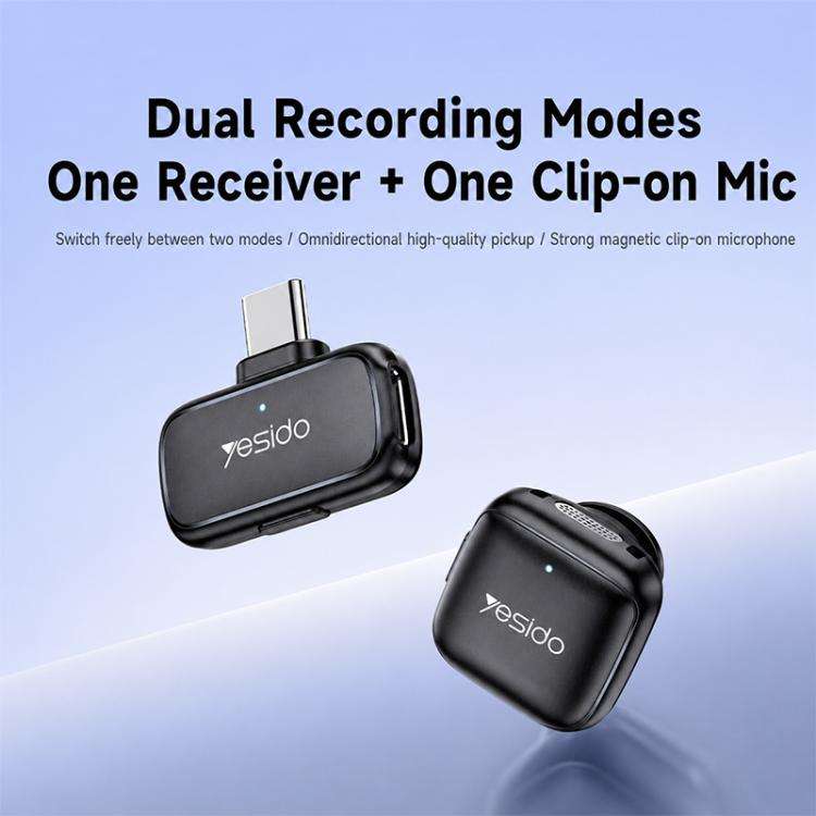 Yesido KR27 Standard Noise Reduction Wireless Lavalier Microphone with Type-C Receiver(Black)