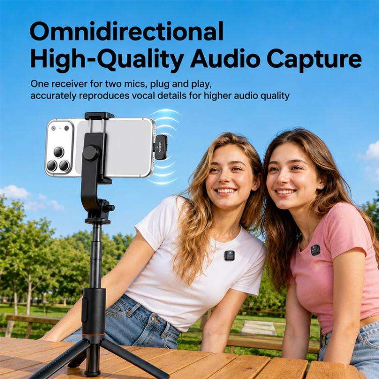 Yesido KR28 1 to 2 Standard Noise Reduction Wireless Lavalier Microphone with 8 Pin Receiver(Black)